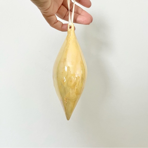 Vintage Hand painted Yellow Glass Ornament with Flowers Unique Beautiful - Picture 3 of 3